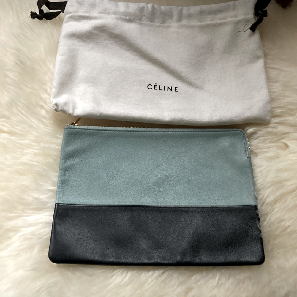 CELINE Paris blue/ black lamb-skin leather clutch